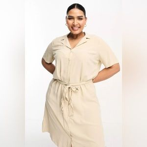 Pieces curved tie waist midi shirt dress